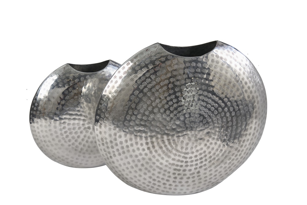 Elegantes Vasen 2er Set ORIENTAL 44cm silber im Grid Hammerschlag Design