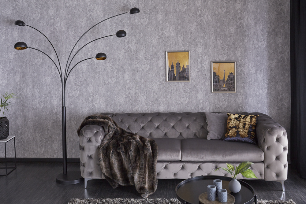 Design Bogenlampe FIVE LIGHTS 210cm schwarz gold Stehlampe mit Marmorfuß