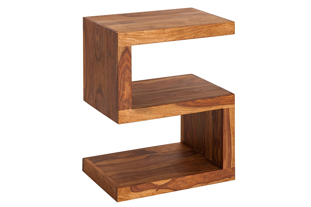 Handgearbeiteter Beistelltisch S 60cm braun Sheesham Massivholz stone finish Ablage