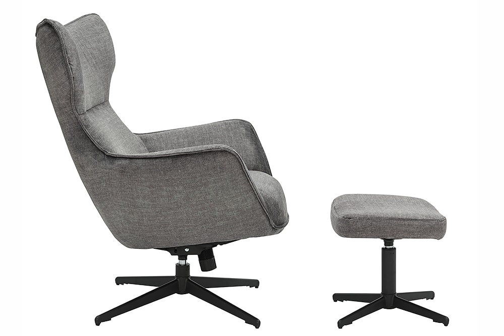 Drehbarer Sessel VOGUE grau Samt schwarze Metallbeine mit Armlehne