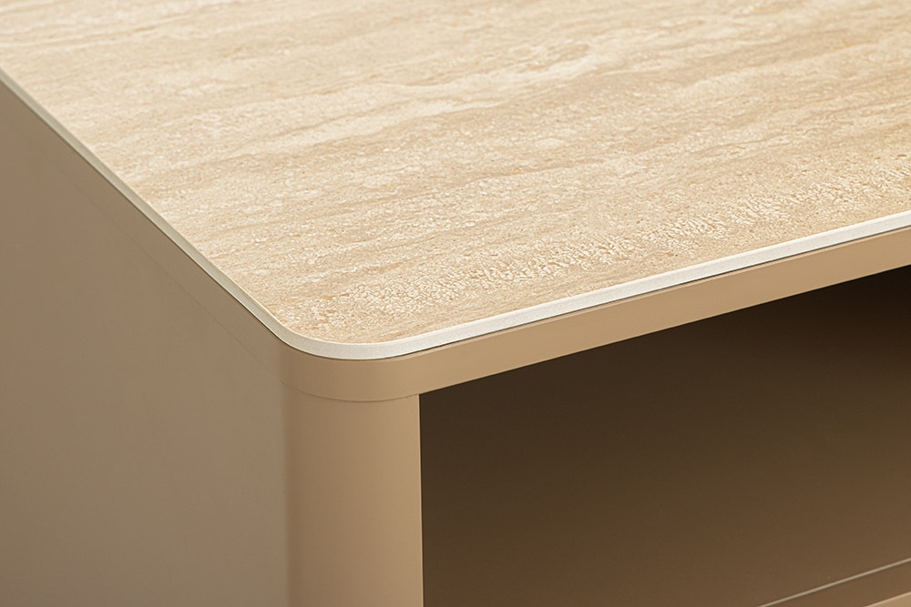 Design Nachttisch SAVOY 50cm grau beige greige Keramik Travertin Beistelltisch