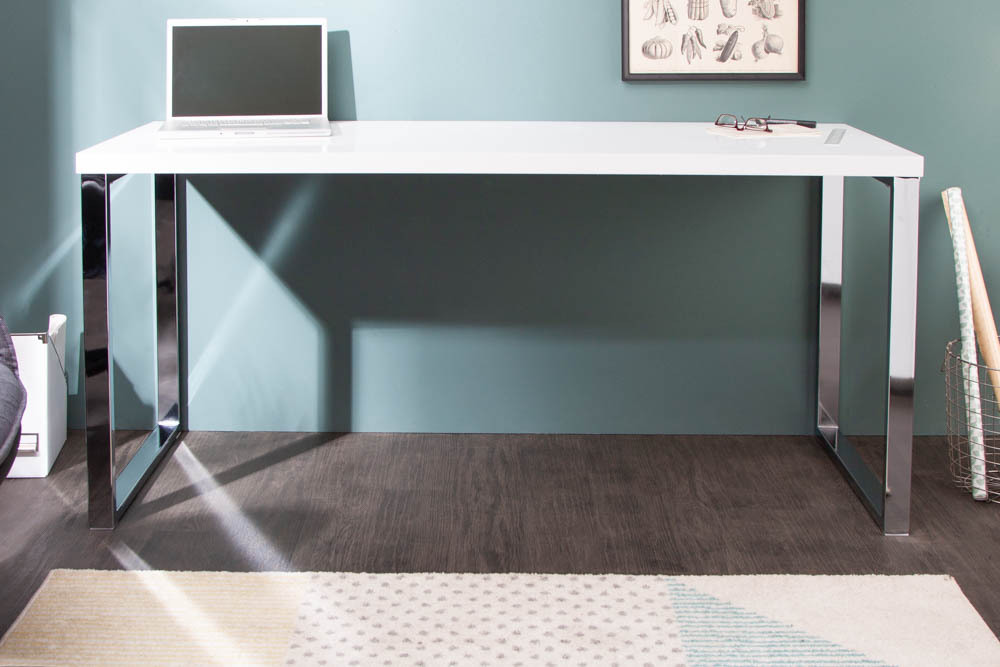Moderner Schreibtisch WHITE DESK 160cm weiß Hochglanz Bürotisch
