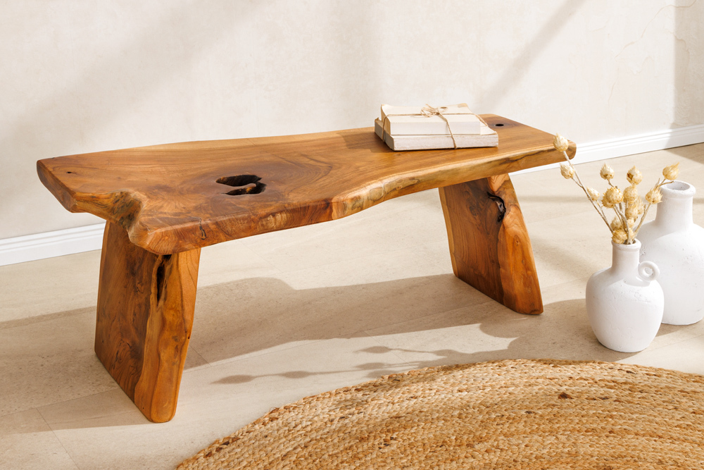 Massivholz Bank ROOT 100cm braun natur Teak Baumstamm
