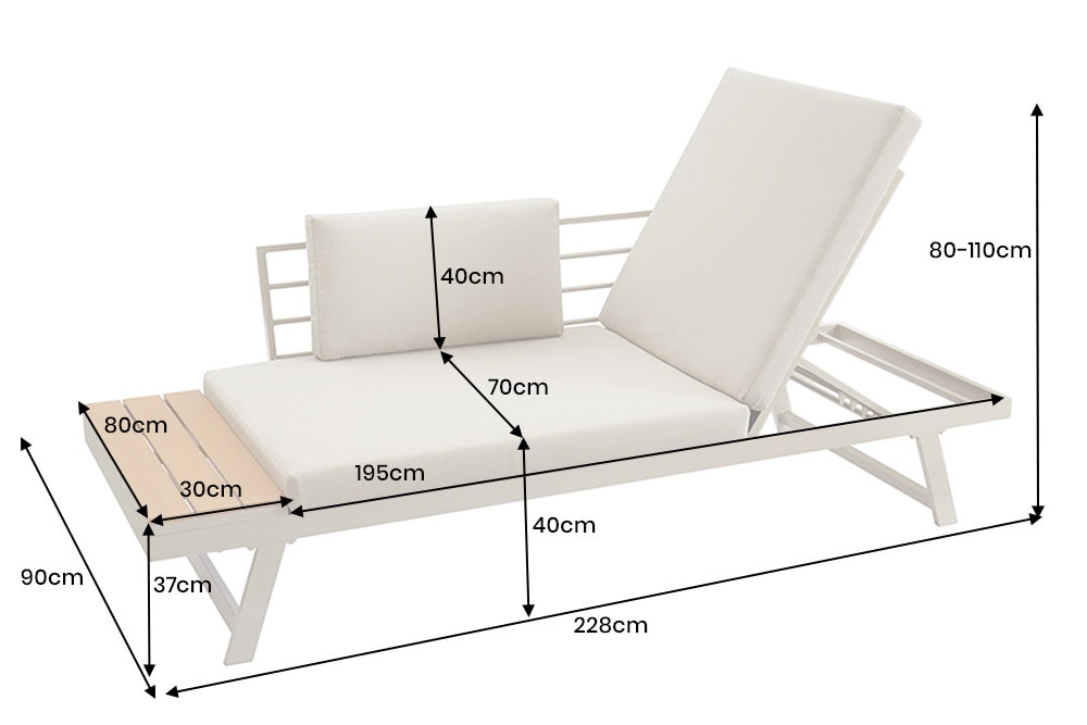 Verstellbare Gartenlounge MODULAR MIAMI 230cm champagner greige Gartensofa oder Gartenliege