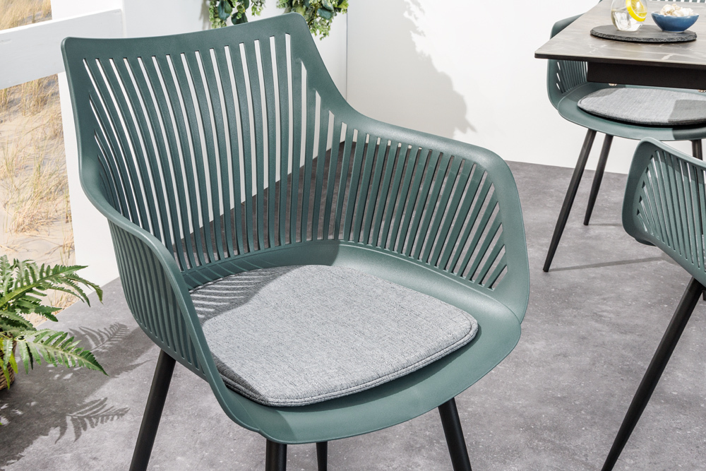 Moderner Stuhl SIGNUM salbei schwarz Kunststoff Gartenstuhl Indoor Outdoor mit Armlehnen