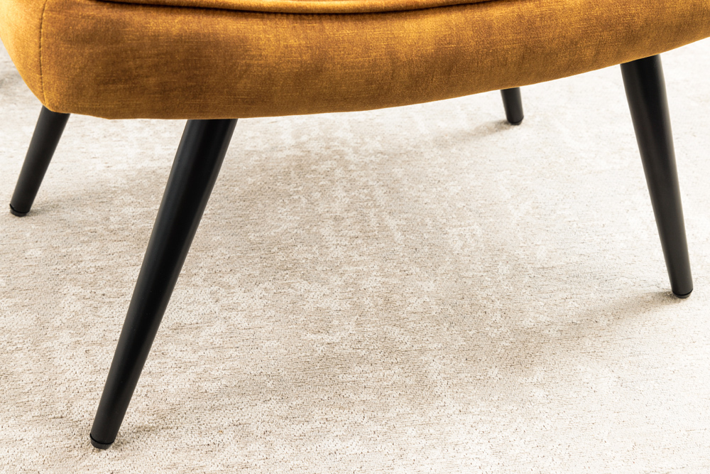 Moderner Hocker SCANDINAVIA senfgelb Samt schwarze Metallbeine Fußhocker