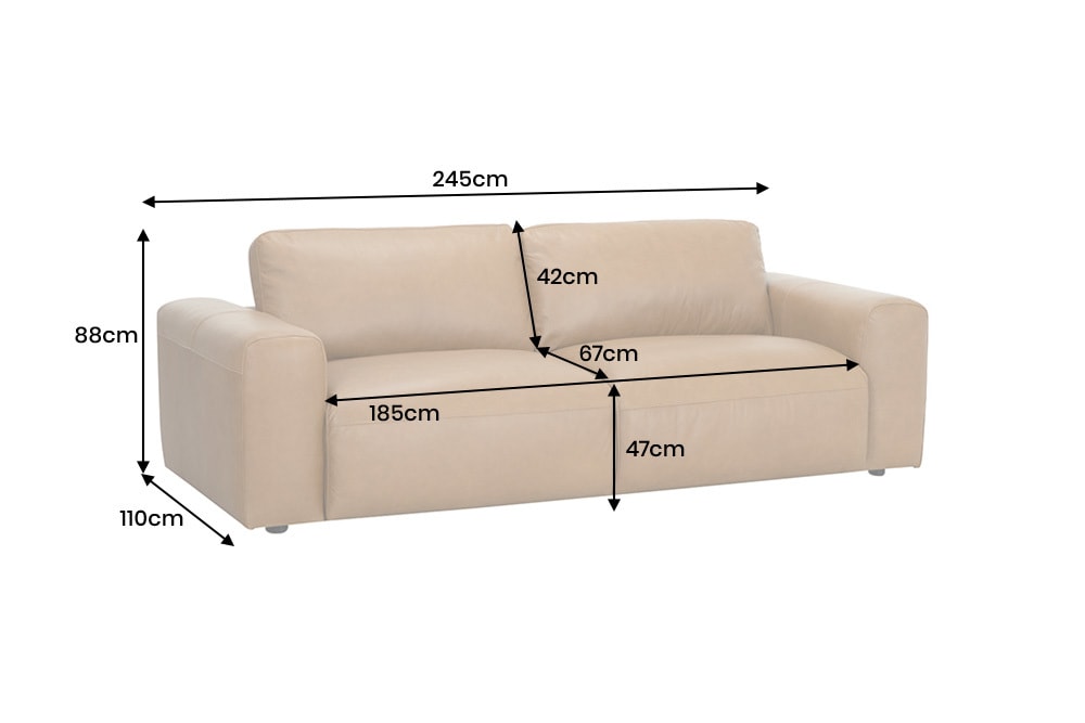 Echtleder Sofa BIG GEORGE 245cm cognac Taschenfederkern 3-Sitzer Couch