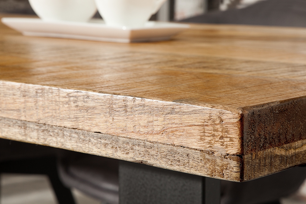 Massiver Esstisch IRON CRAFT 160cm natur Mangoholz Eisen Kufengestell Industrial Design