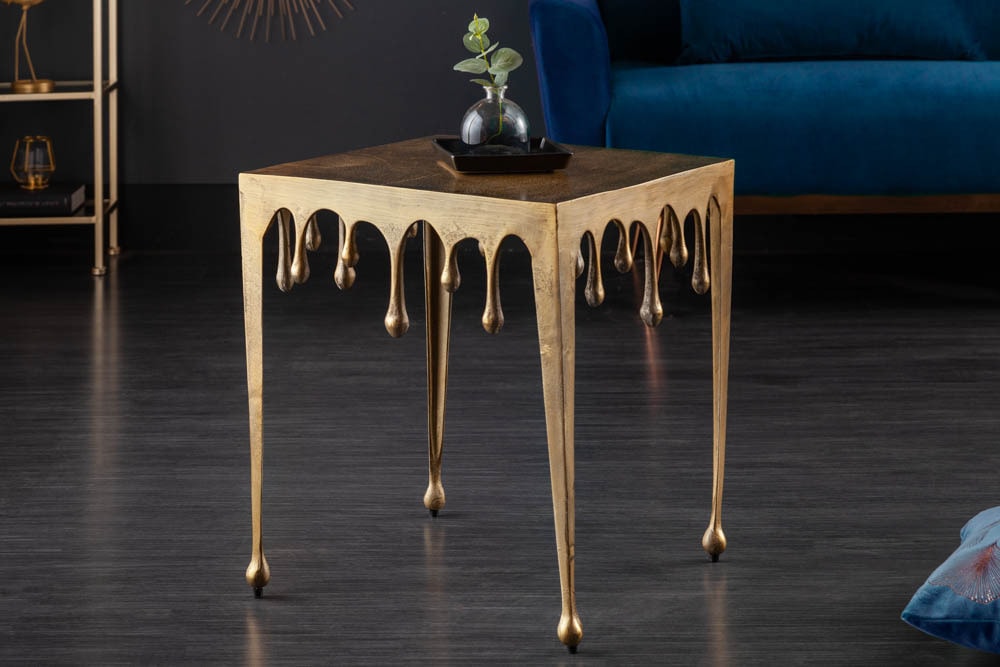 Extravaganter Couchtisch LIQUID LINE L 46cm gold Tropfen-Design