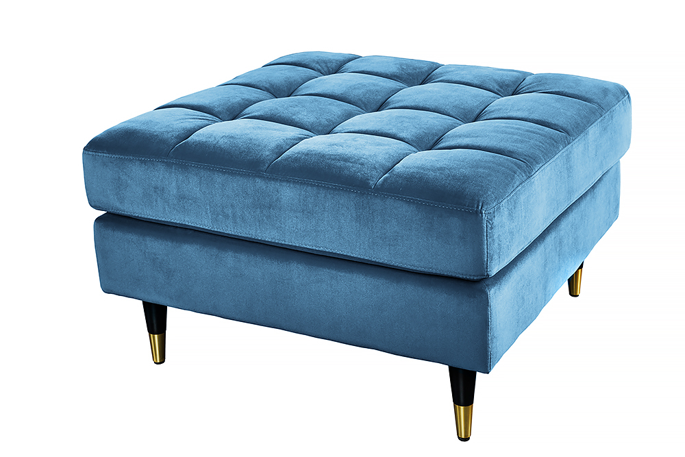 Design Hocker COZY VELVET 80cm petrol blau gold Samt Metallfüße