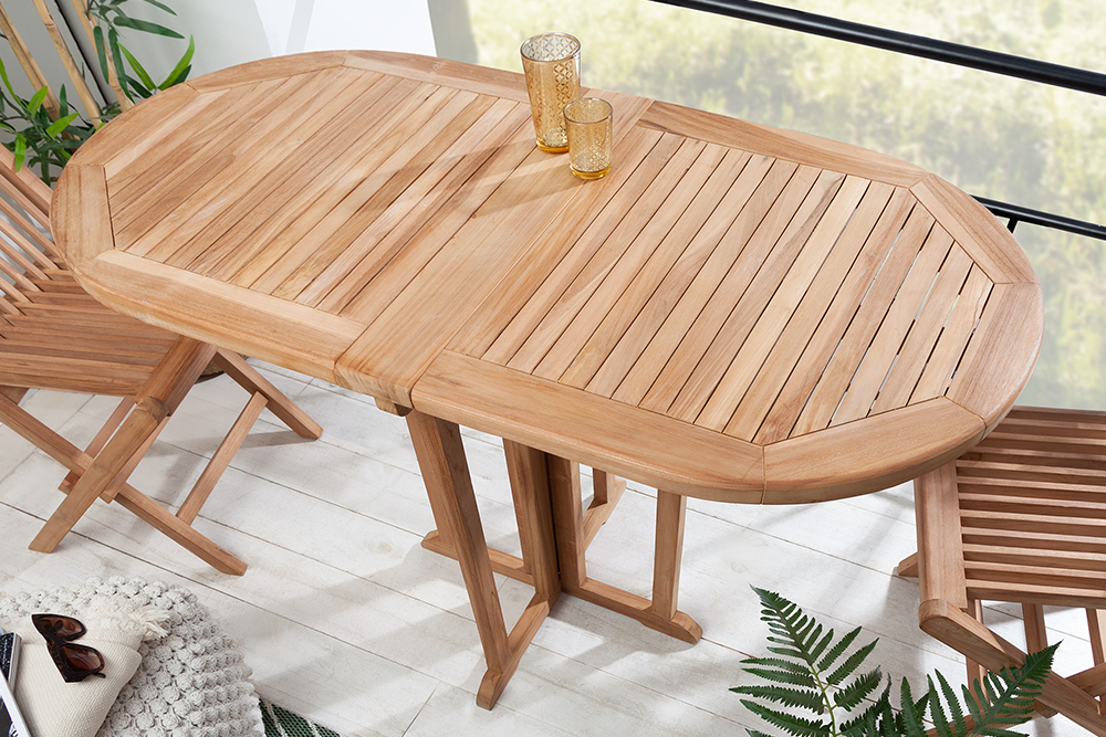 Massiver Balkontisch EMPIRE TEAK 120cm natur Teakholz klappbar Gartentisch Outdoor