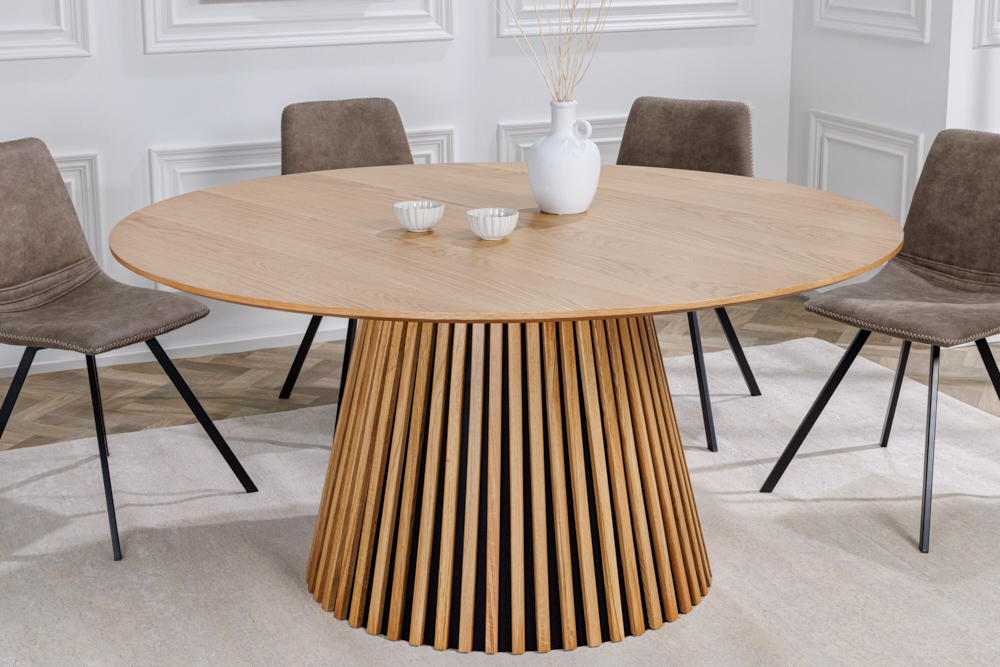 Runder Esstisch VALHALLA WOOD 140cm natur Eichenholz Säulenfuß