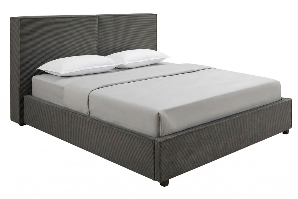 Komfortables Boxbett ROCCO 180x200cm dunkelgrau Cord mit Stauraum und Lattenrost