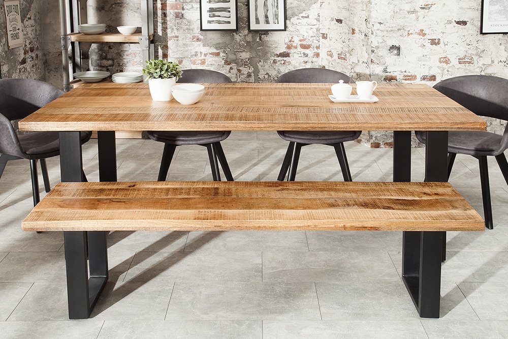Design Sitzbank IRON CRAFT 170cm Mangoholz Eisen Industrial Design