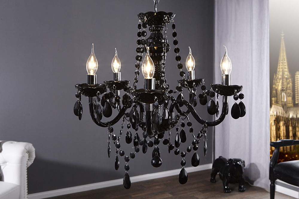 Eleganter Kronleuchter  BLACK CRYSTAL 55cm schwarz Acryl 5-armig Lüster