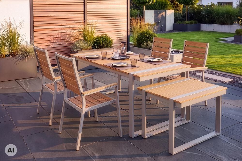 Gartentisch TAMPA LOUNGE 70cm natur greige Aluminium wetterfest Outdoor Balkontisch