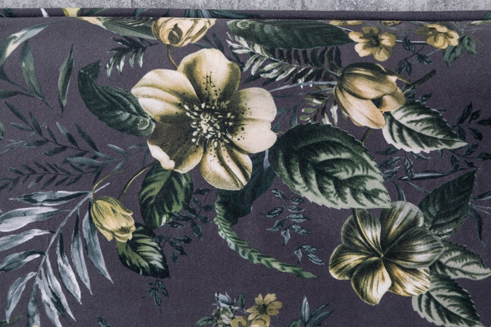 Design Bank PRÊT-À-PORTER grau Samt florales Muster und goldene Fußkappen