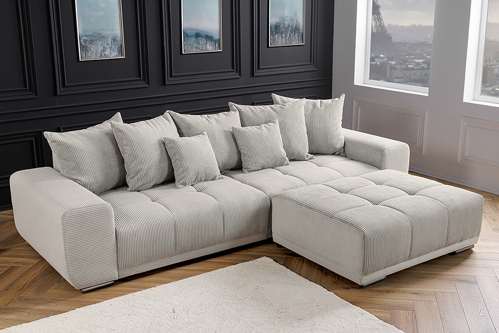 Modernes XXL Sofa ELEGANCIA 285cm champagner beige Cord inklusive Kissen Bigsofa