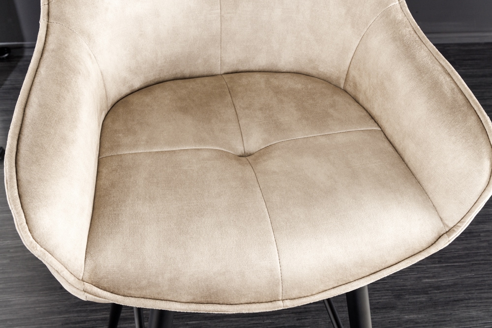Design Barhocker EUPHORIA champagner greige Samt schwarze Metallbeine Barstuhl mit Lehne Design Barhocker EUPHORIA champagner greige Samt schwarze Metallbeine Barstuhl mit Lehne