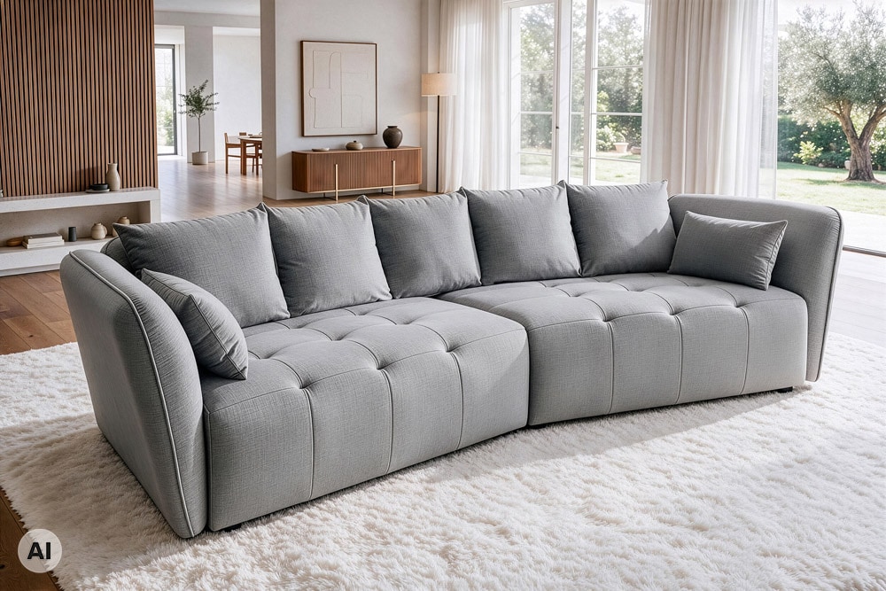 Modernes Big Sofa ROYAL 295cm grau Veloursstoff Federkern XXL-Couch