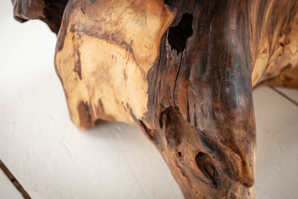 Massiver Beistelltisch ROOT 40cm Teakholz Hocker aus Wurzelholz
