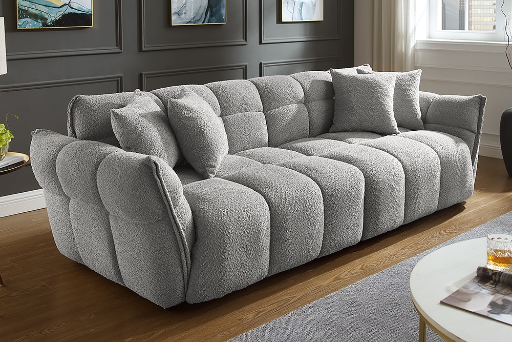 Modernes XXL Sofa CLOUD 260cm grau Bouclé Bigsofa Federkern inkl. Kissen » Jetzt kaufen