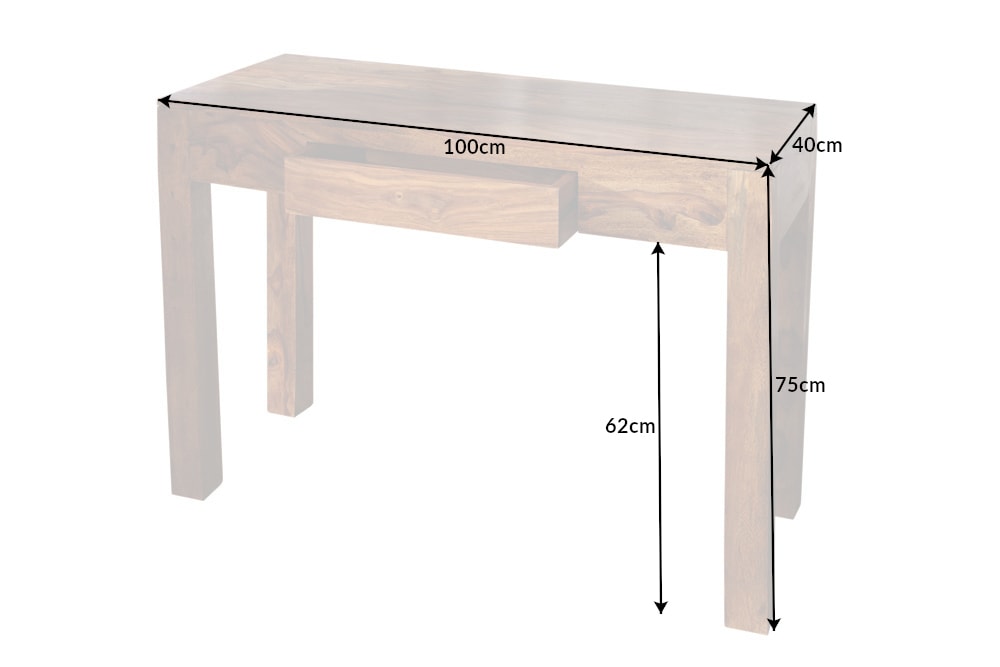Massiver Sekretär MAKASSAR 100cm braun Sheesham stone finish Schreibtisch Konsolentisch