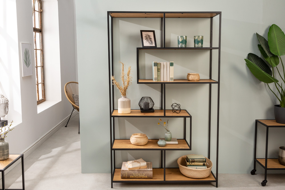 Industrial Bücherregal SLIM LINE 185x114cm Wildeiche schwarz sechs Regalböden Industrial Bücherregal SLIM LINE 185x114cm Wildeiche schwarz sechs Regalböden