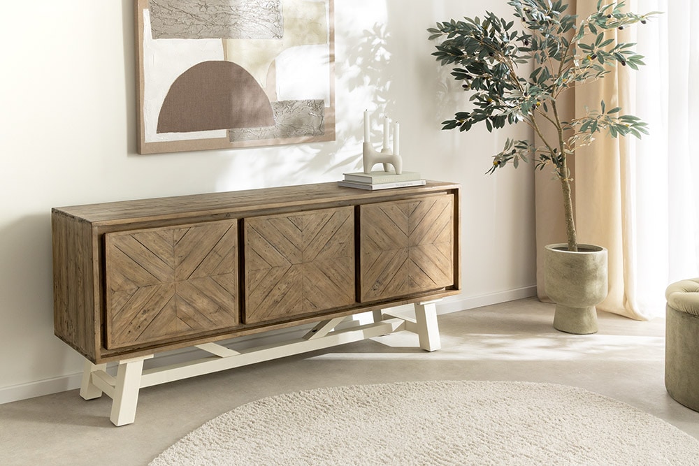 Massives Sideboard HAMPTONS 160cm hellbraun creme Pinienholz