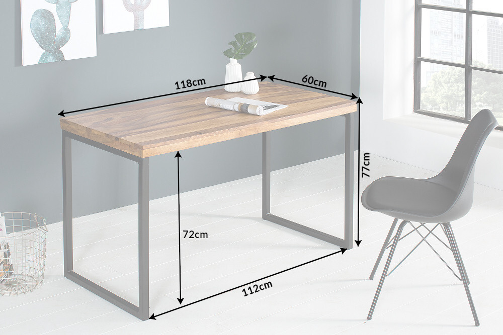 Eleganter Schreibtisch ELEMENTS 118cm braun Sheesham stone finish Metallgestell