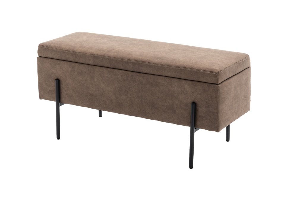 Truhenbank LOFT 100cm antik taupe Microfaser Sitzbank mit Stauraum Metall schwarz