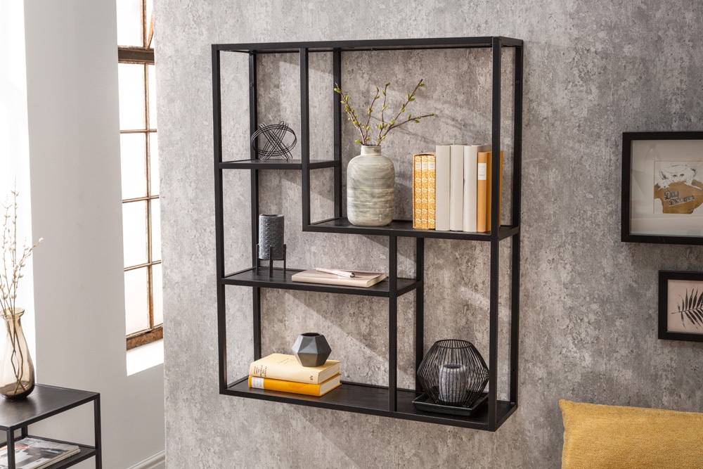 Industrial Wandregal SLIM LINE 90cm Esche schwarz fünf Regalböden Industrial Wandregal SLIM LINE 90cm Esche schwarz fünf Regalböden