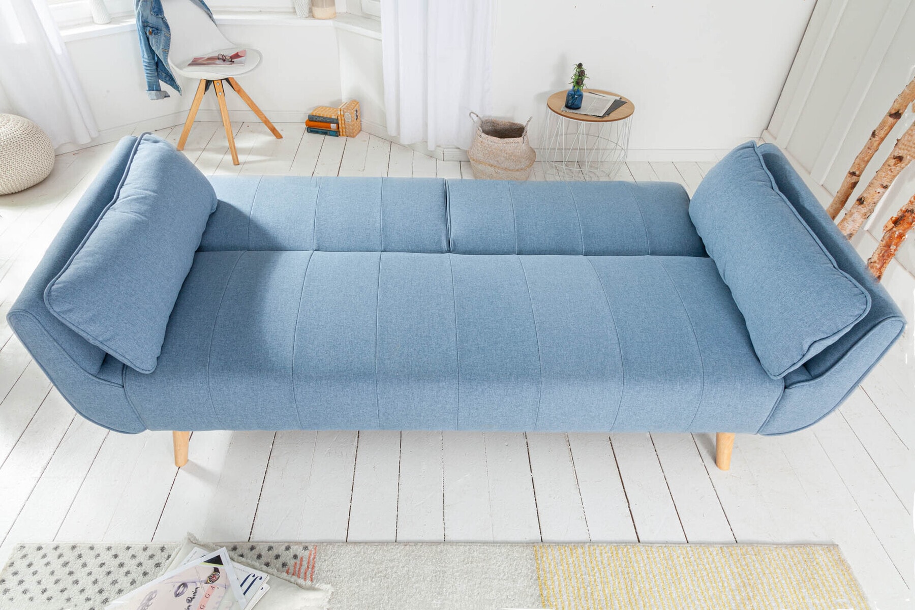 Design Schlafsofa DIVANI 220cm hellblau Strukturstoff Scandinavian 3-Sitzer mit Bettfunktion