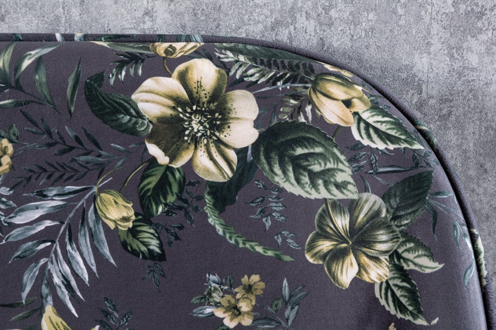 Design Bank PRÊT-À-PORTER grau Samt florales Muster und goldene Fußkappen