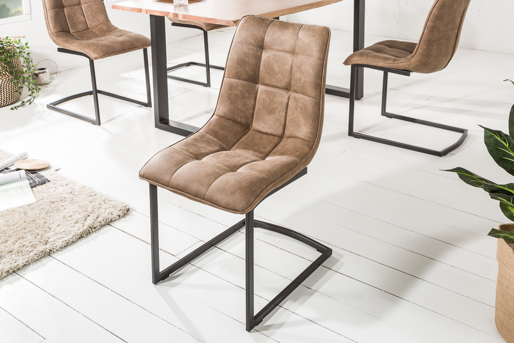 Design Freischwinger Stuhl MIAMI taupe antik Microfaser Metallgestell matt schwarz