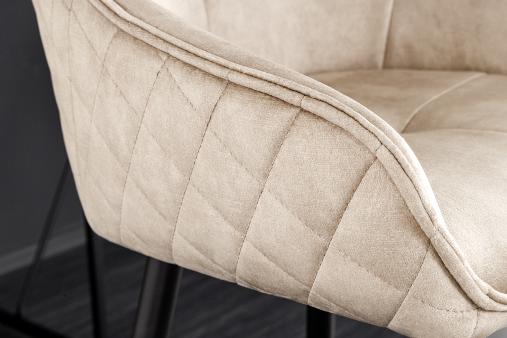 Design Barhocker EUPHORIA champagner greige Samt schwarze Metallbeine Barstuhl mit Lehne