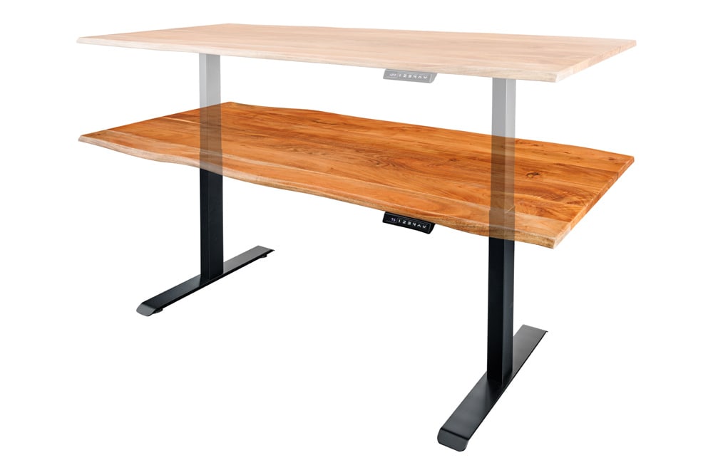 Höhenverstellbarer Schreibtisch MAMMUT 140cm natur Akazie Massivholz Baumkante