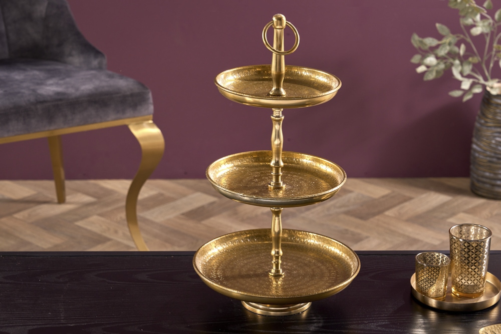 Etagere ORIENT 50cm gold mit drei Etagen im Hammerschlag Design