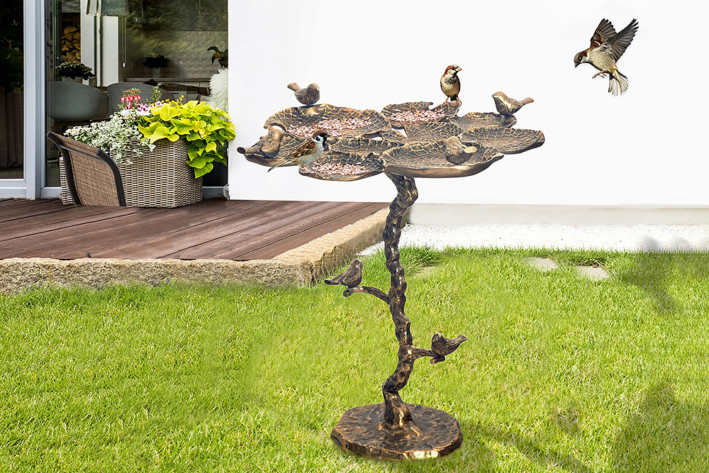 In- und Outdoor Beistelltisch BIRDS 65cm messing antik Blatt-Design wetterfest Vogel-Skulptur » Jetzt kaufen
