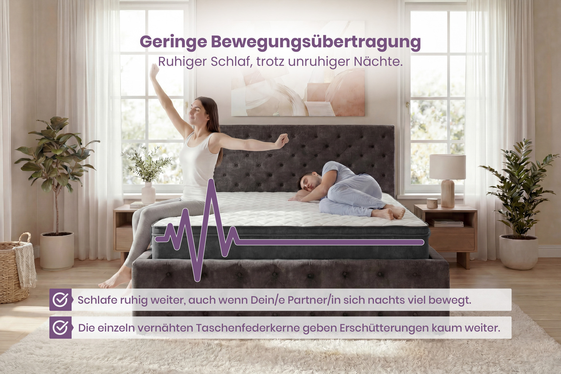 Bequeme Matratze mit Topper CLOUD FLEX 180x200cm dunkelgrau Tonnentaschenfederkern 9-Zonen