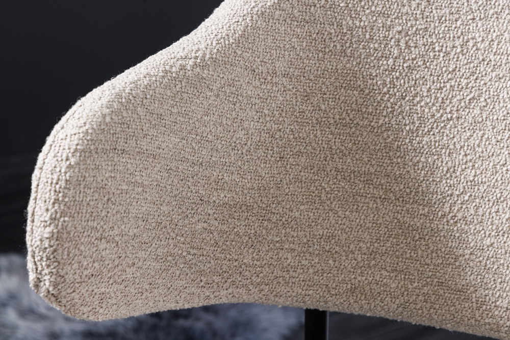 Design Stuhl VOGUE greige Bouclé schwarze Metallbeine