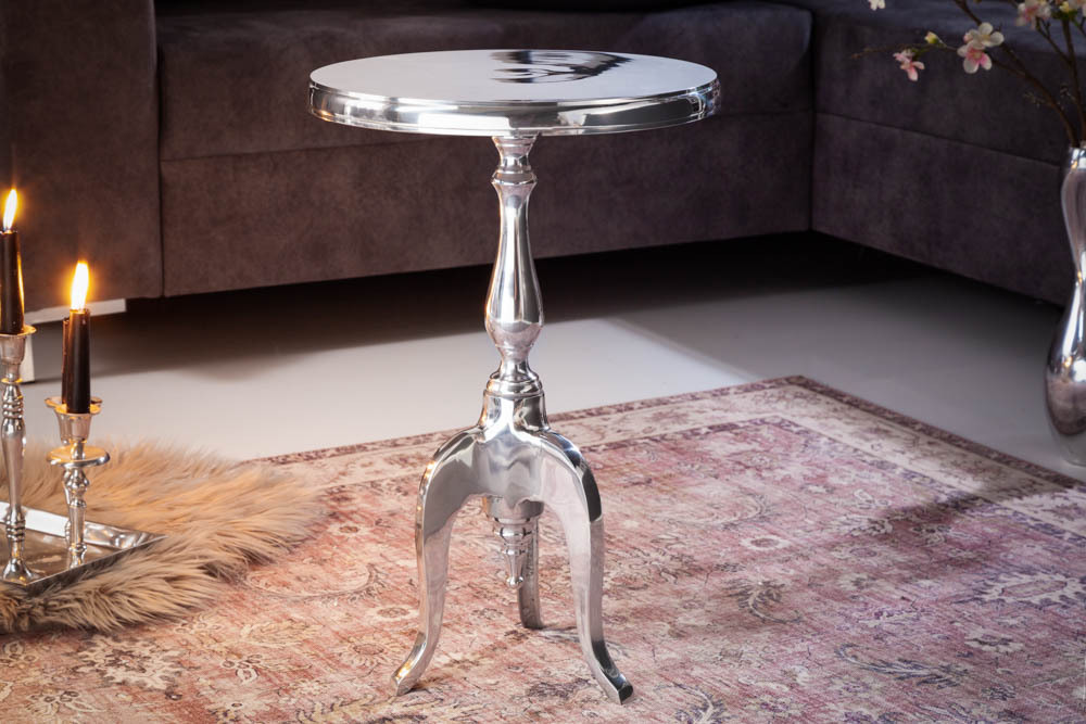 Eleganter Beistelltisch SAVOY 55cm silber poliert Dreibein mit runder Platte