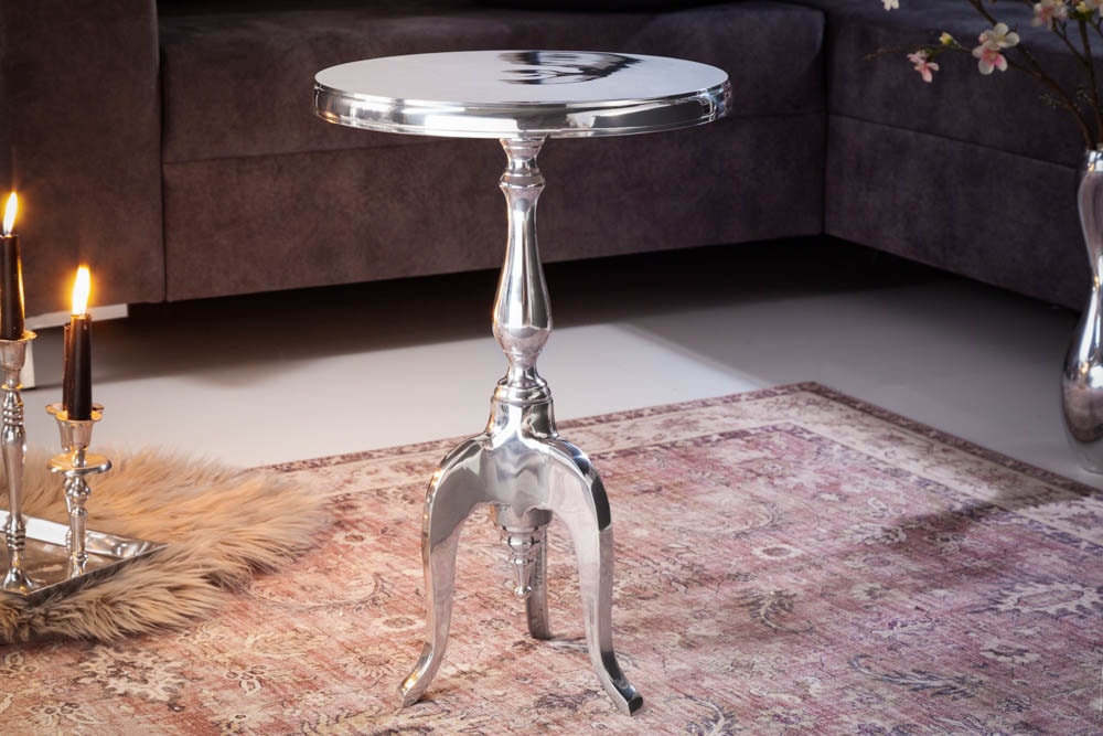 Eleganter Beistelltisch SAVOY 55cm silber poliert Dreibein mit runder Platte » Jetzt kaufen