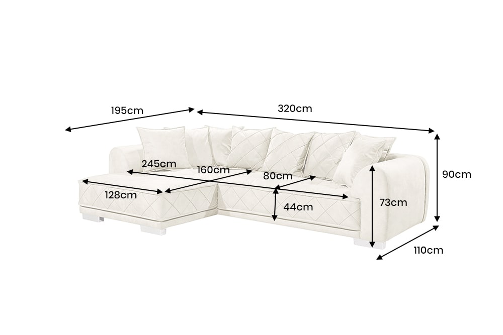 Modernes XXL Ecksofa DECADENCIA 320cm beige Samt Bigsofa inkl. Kissen