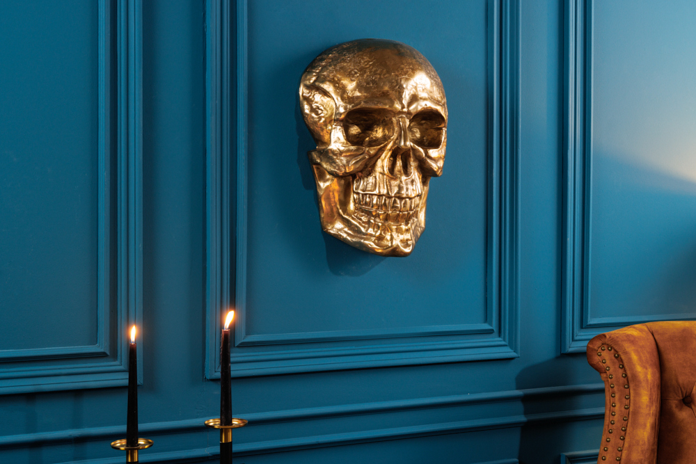 Exklusive Wandskulptur SKULL XXL 40cm gold Deko Totenkopf