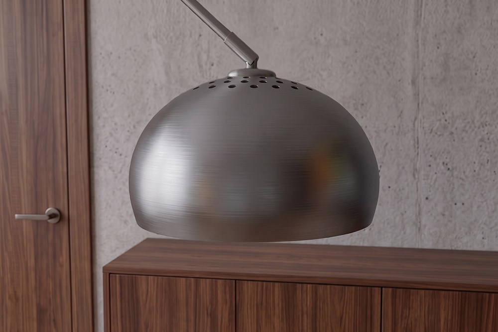 Ausziehbare Bogenlampe LOUNGE DEAL 170-210cm chrom gebürstet Marmorfuß Stehlampe