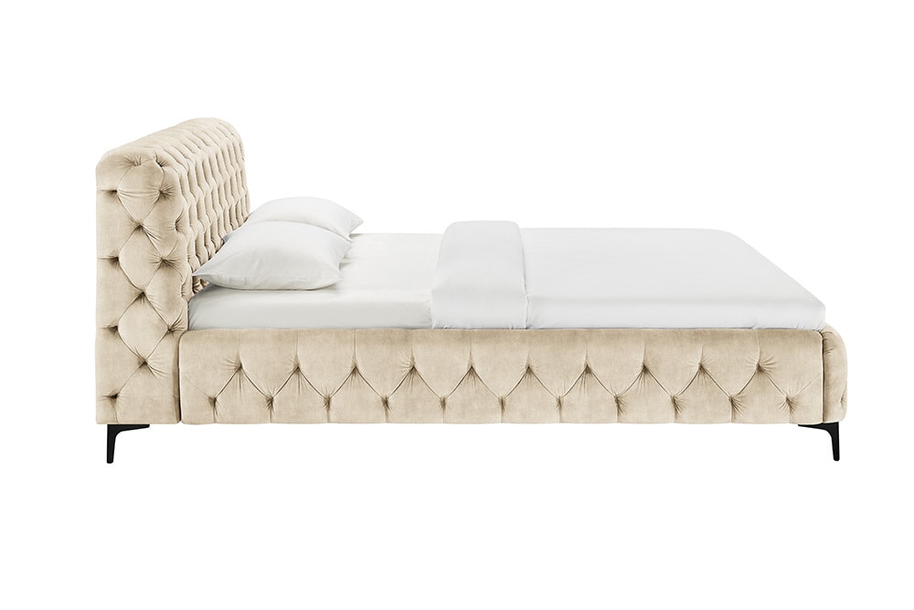 Design Bett MODERN BAROCK 180x200cm champagner Samt Chesterfield Doppelbett