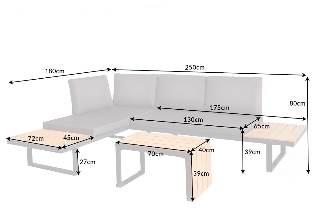 Wetterfestes Gartenmöbel Set IBIZA MODULAR LOUNGE 250cm champagner greige Aluminium