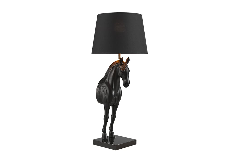 Extravagante Tischlampe BLACK BEAUTY 75cm schwarz gold Pferde-Skulptur