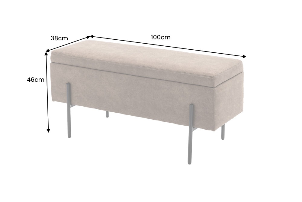 Truhenbank LOFT 100cm antik taupe Microfaser Sitzbank mit Stauraum Metall schwarz